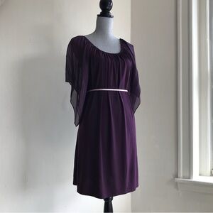Alice olivia draped silk sheer sleeve eggplant purple dress tie waist sz M  95 6